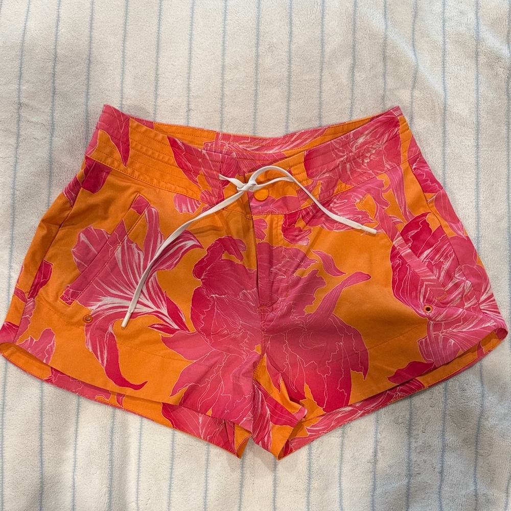 Athleta Pink and Orange Floral Women's Athletic Shorts